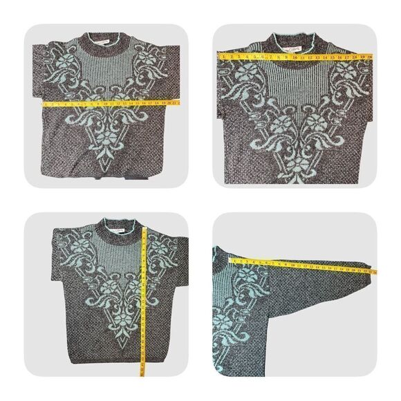 KATE COLLINS Vintage Gray Blue Floral Long Crewneck Sweater Women’s Size Small - Picture 6 of 14